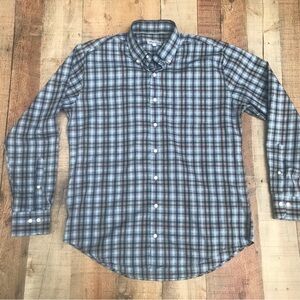 Gorgeous Peter Millar Shirt Navy Blue Gray Plaid Check large L Button Down